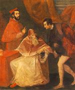 TIZIANO Vecellio Pope Paul III with his Nephews Alessandro and Ottavio Farnese ar